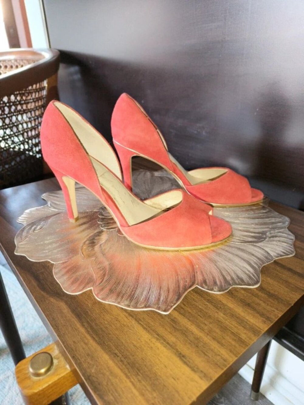 Womens Calvin Klein Red Suede open toe sandal heels Sz 8